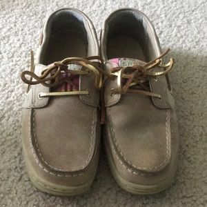 Brown and pink plaid SPERRYS